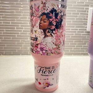 Pink 'She Is Fierce' 40 oz Stainless Steel Floral Insulated Tumbler